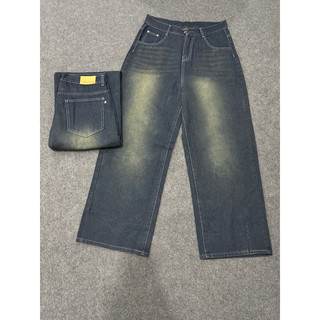 Quần Jeans Nam Nữ Ống Siêu Rộng, Thời Trang Unisex Mau Xanh Wash