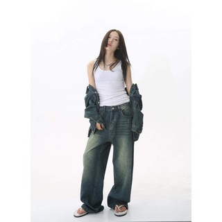 Quần Jeans Nam Nữ Ống Siêu Rộng, Thời Trang Unisex Mau Xanh Wash