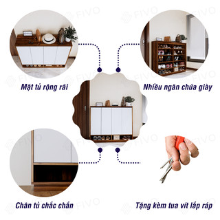[Freeship HCM] Kệ Giày Dép Gỗ Lõi Xanh FIVO FS54, Gỗ Chống Ẩm Cao Cấp, Ngăn Tủ Điều Chỉnh Linh Hoạt, Tấm Lưng Thoáng Khí