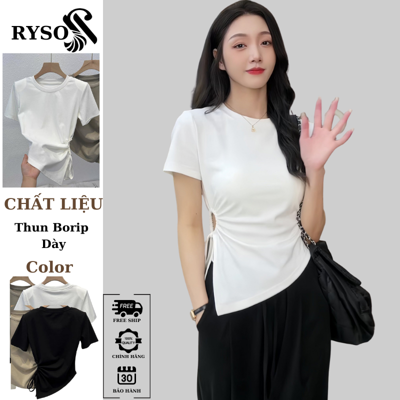 Áo Thun Khoét Bên Eo Vạt Nhọn RYSO FASHION Cộc Tay Rút Dây ￼Khoét Eo Chun Thắt Dây Phong Cách Hàn Quốc spe