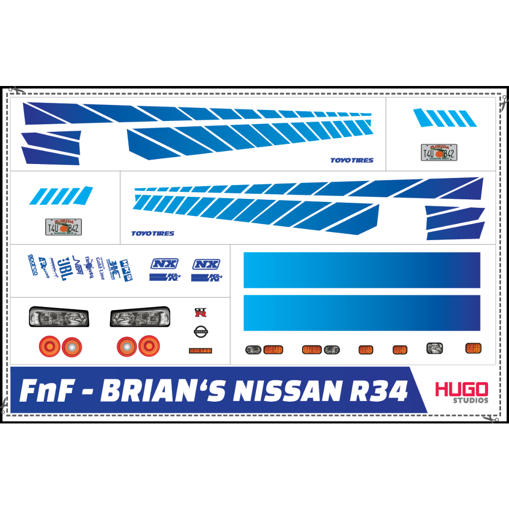 Hugo Studios Decal trượt nước Fast And Furious Nissan R34 Brian tỉ lệ 1 ...