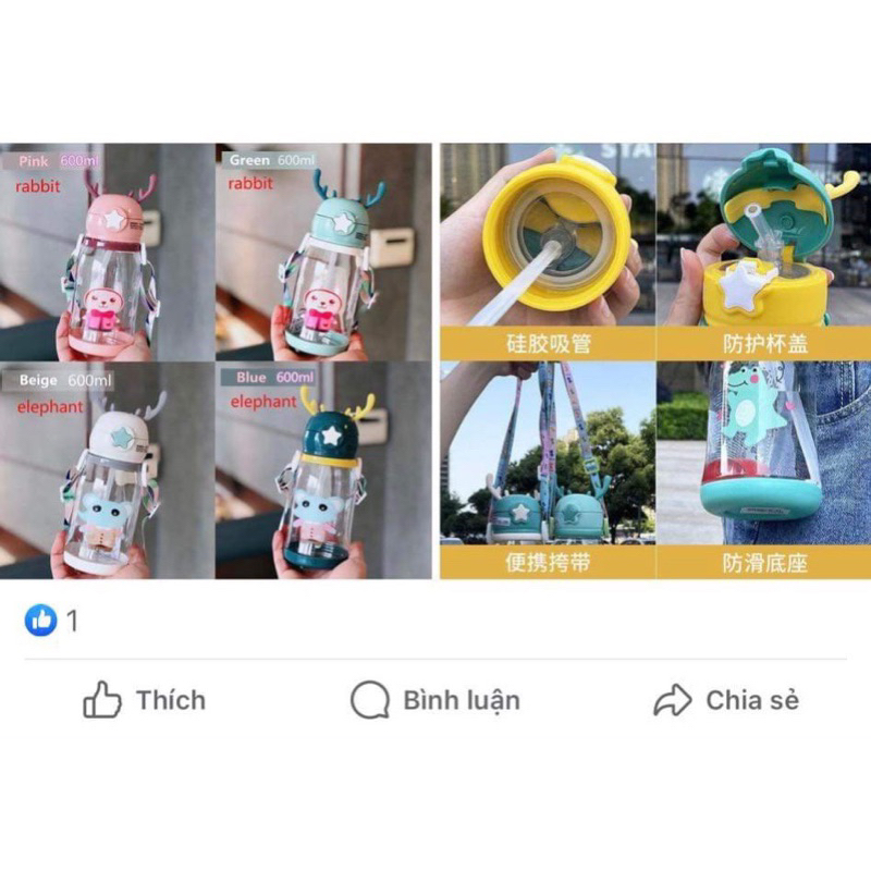 Bình Nước Nhựa💚CAM KẾT CHUẨN💚Bình Nước Hình Sừng Hươu Dễ Thương Cho Bé (TUYỂN   )