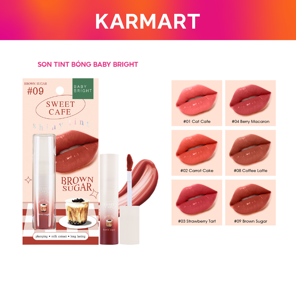Ảnh Son Tint Bóng Baifern Căng Bóng Không Bết Dính Baby Bright Sweet Cafe Shiny Tint 6 Colors 2.8g 1