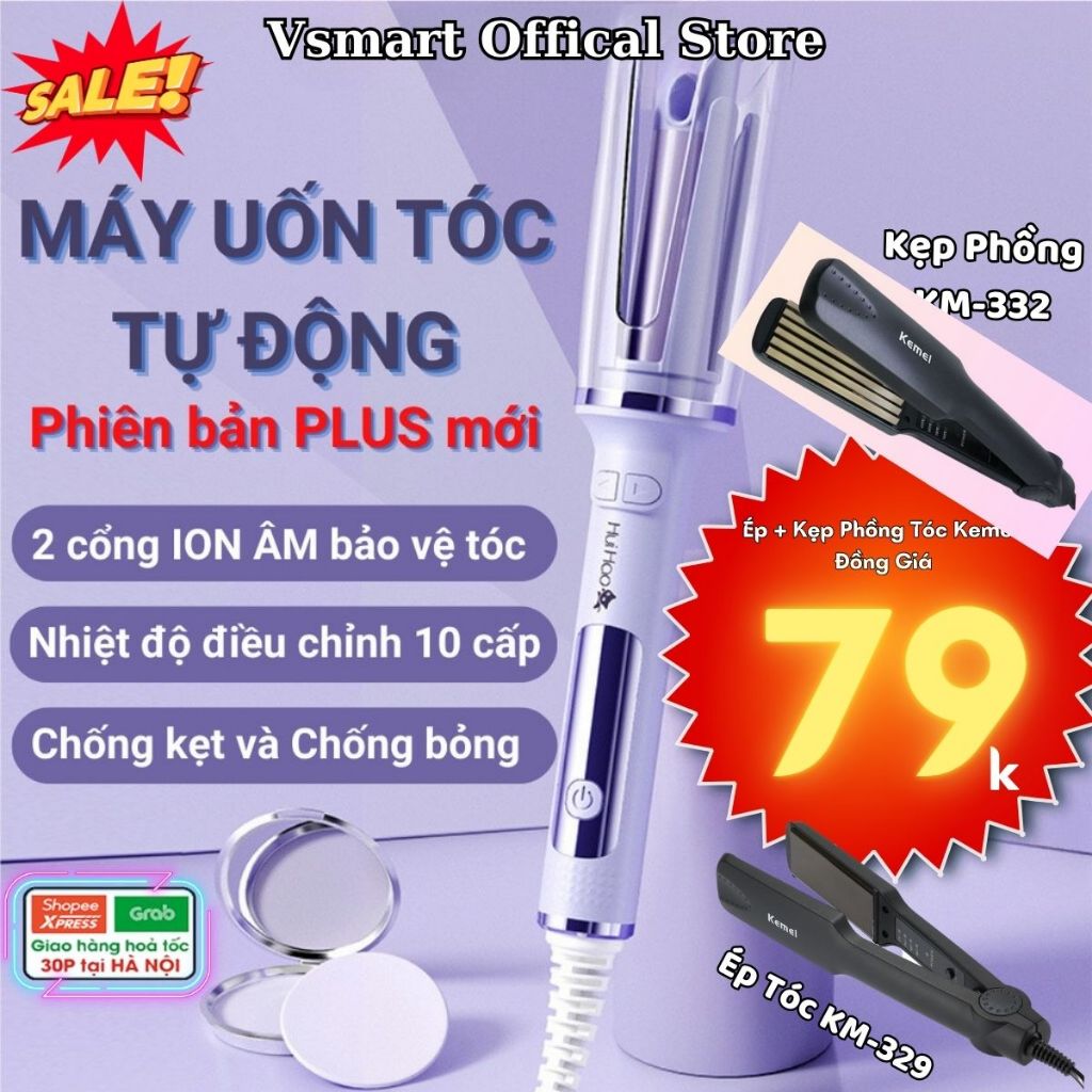 Máy uốn tóc tự động, Máy làm xoăn chính hãng tích hợp Ion âm bảo vệ tóc, chống bỏng, giữ nếp lâu, Máy uốn xoăn làm sóng