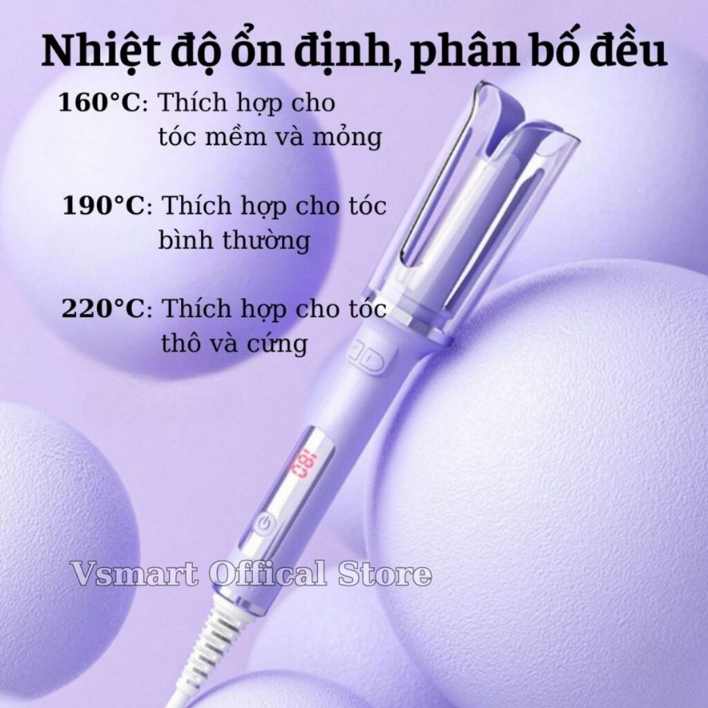 Máy uốn tóc tự động, Máy làm xoăn chính hãng tích hợp Ion âm bảo vệ tóc, chống bỏng, giữ nếp lâu, Máy uốn xoăn làm sóng