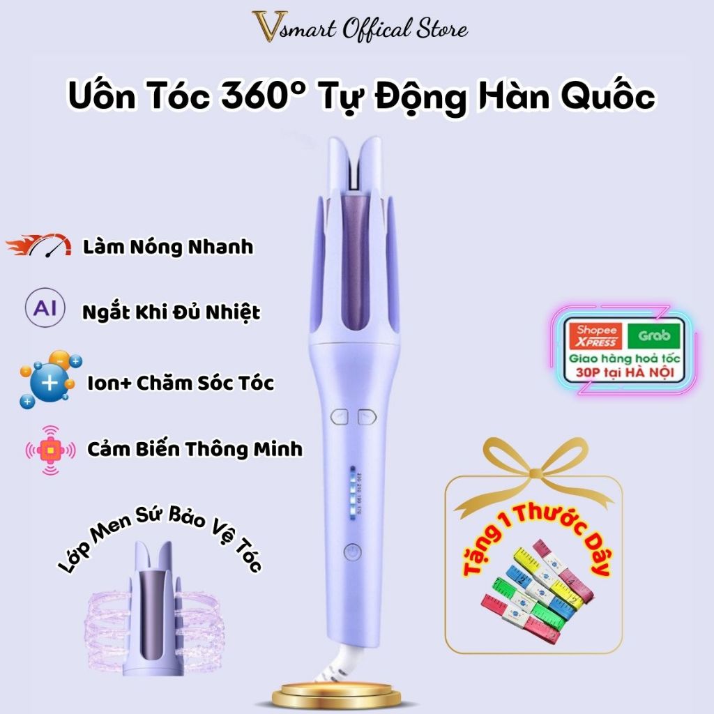 Máy uốn tóc tự động, Máy làm xoăn chính hãng tích hợp Ion âm bảo vệ tóc, chống bỏng, giữ nếp lâu, Máy uốn xoăn làm sóng