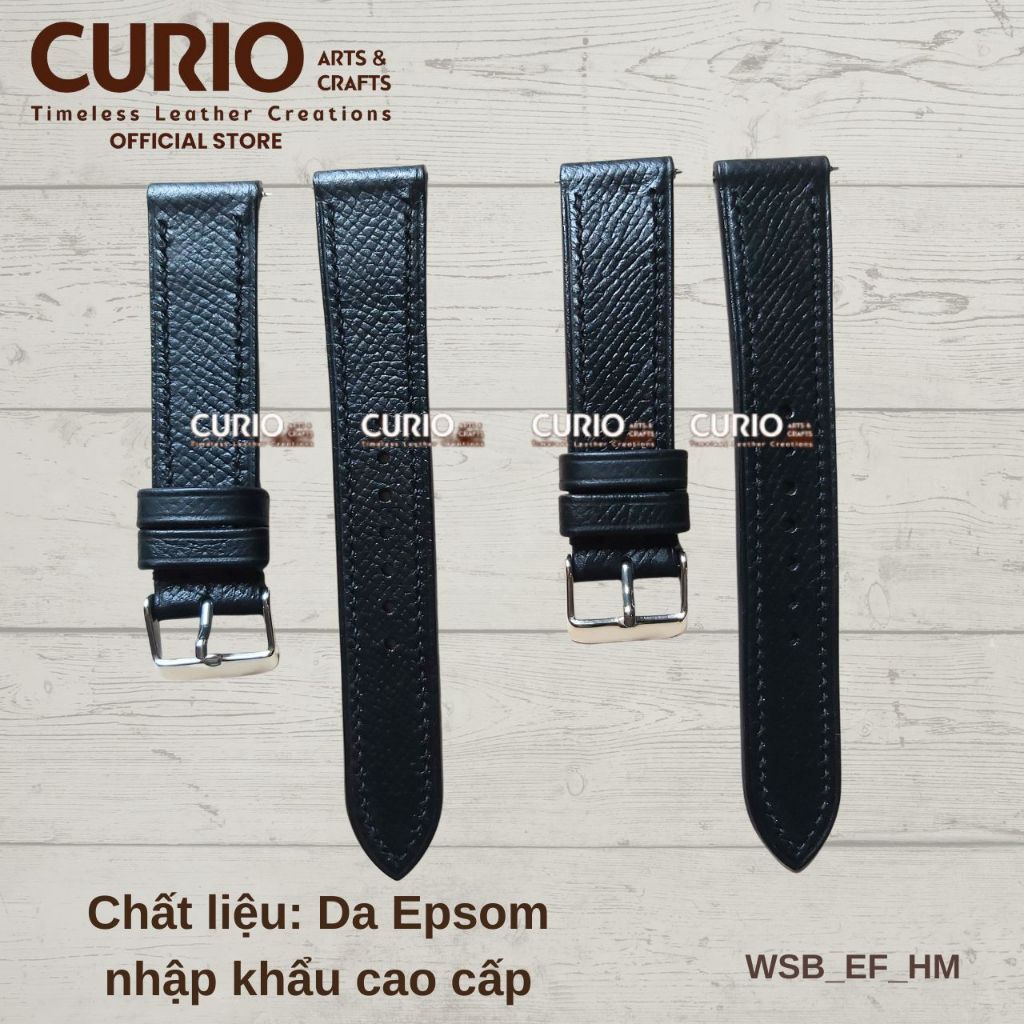 Dây da đồng hồ handmade Epsom Pháp cao cấp cho Iwatch màu đen, tặng hộp gỗ+khóa+chốt – WSB_EF CURIO LEATHER