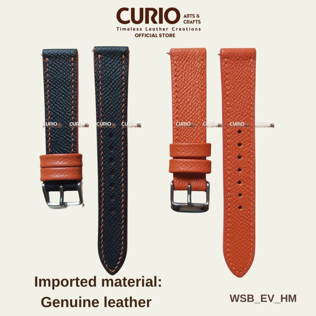 Dây đồng hồ handmade da Epsom may tay thủ công, tặng hộp gỗ + khóa + chốt – WSB_EV CURIO LEATHER