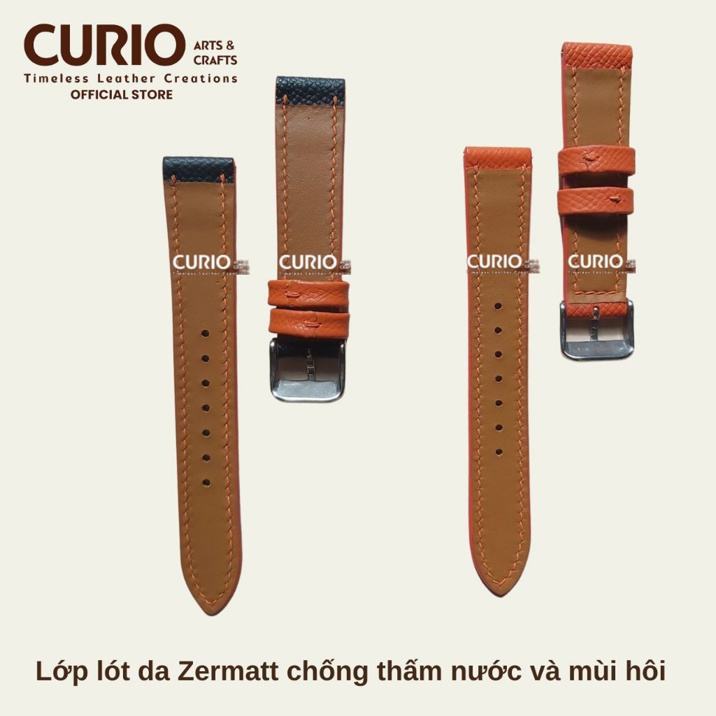 Dây đồng hồ handmade da Epsom may tay thủ công, tặng hộp gỗ + khóa + chốt – WSB_EV CURIO LEATHER