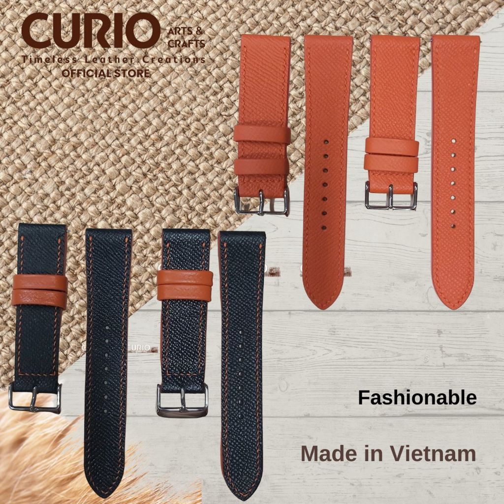 Dây đồng hồ handmade da Epsom may tay thủ công, tặng hộp gỗ + khóa + chốt – WSB_EV CURIO LEATHER