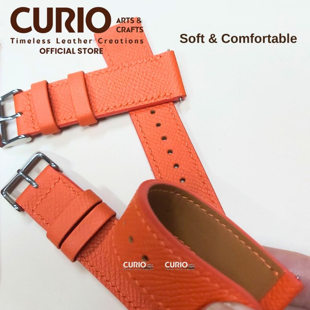 Dây đồng hồ handmade da Epsom may tay thủ công, tặng hộp gỗ + khóa + chốt – WSB_EV CURIO LEATHER