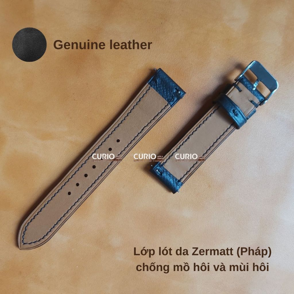 Dây da đồng hồ handmade Epsom Pháp cao cấp cho Iwatch màu đen, tặng hộp gỗ+khóa+chốt – WSB_EF CURIO LEATHER