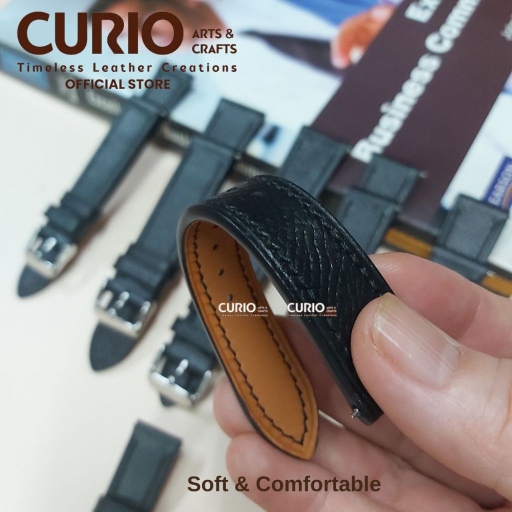 Dây da đồng hồ handmade Epsom Pháp cao cấp cho Iwatch màu đen, tặng hộp gỗ+khóa+chốt – WSB_EF CURIO LEATHER