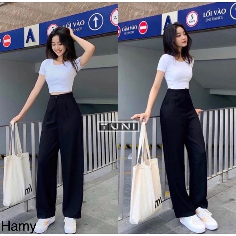 Quần Ống Rộng Xuông Dài Khoá Phía Trước