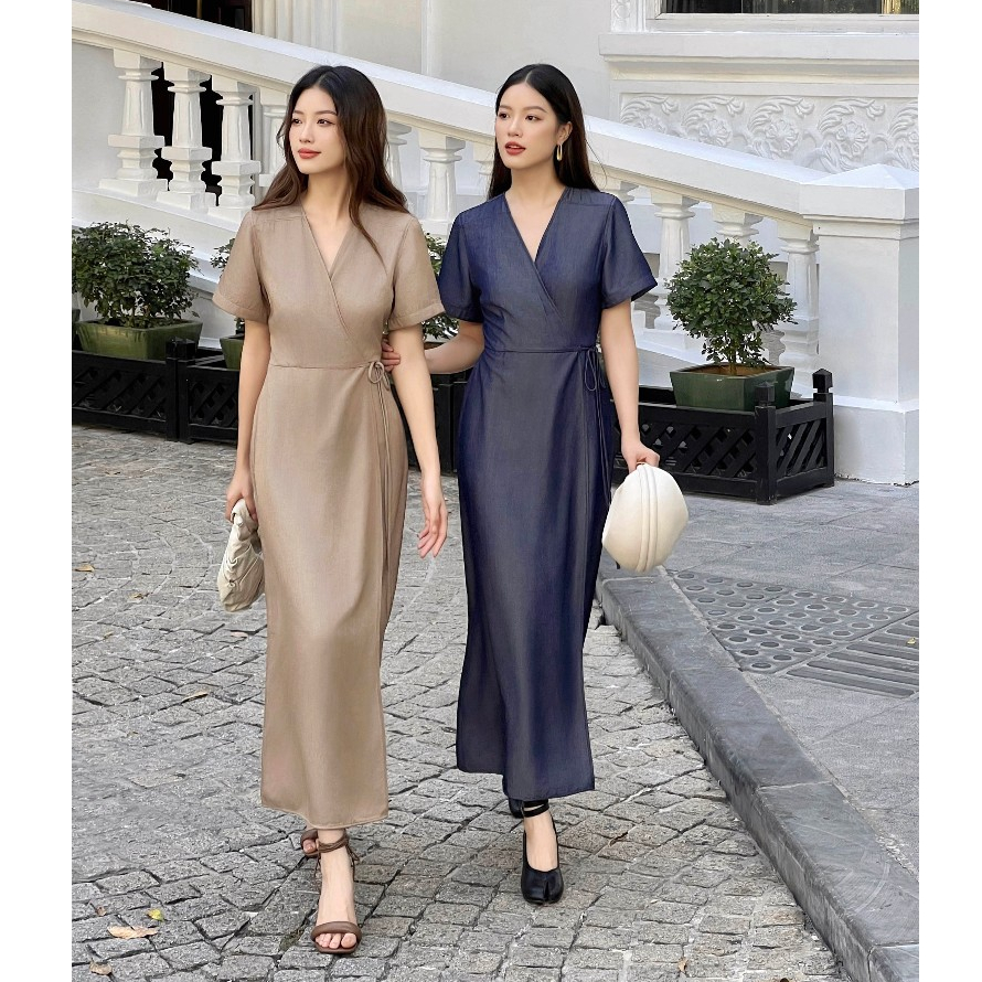 Đầm denim đắp chéo tà Mauve Denim dress