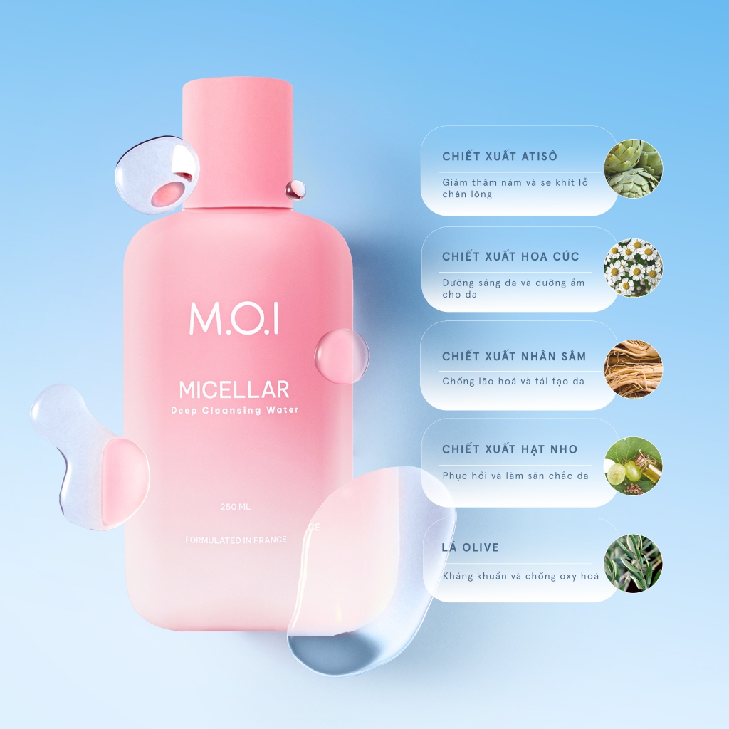 Ảnh Nước tẩy trang sạch sâu dịu nhẹ MOI Micellar Deep Cleansing Water sạch sâu dịu nhẹ 250ml 4