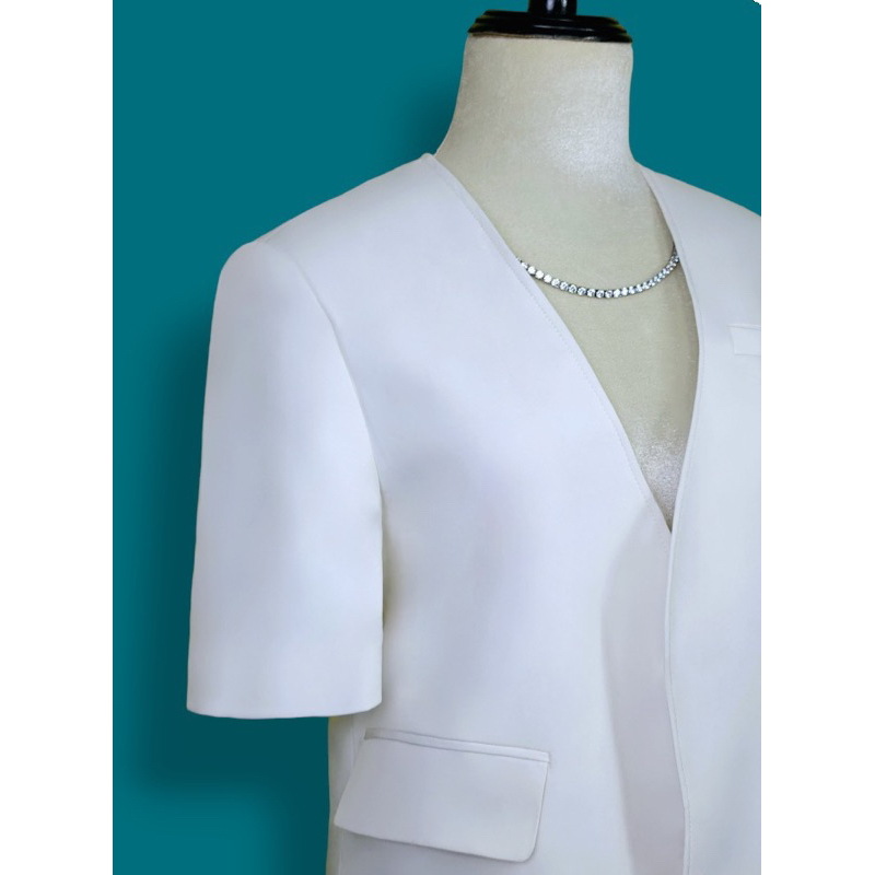 Áo blazer nữ [MAY THEO SỐ ĐO] - chất liệu cao cấp, 2 lớp-lót lụa, NGẮN TAY KHÔNG CỔ TRẮNG -Tiệm may Diluclothing