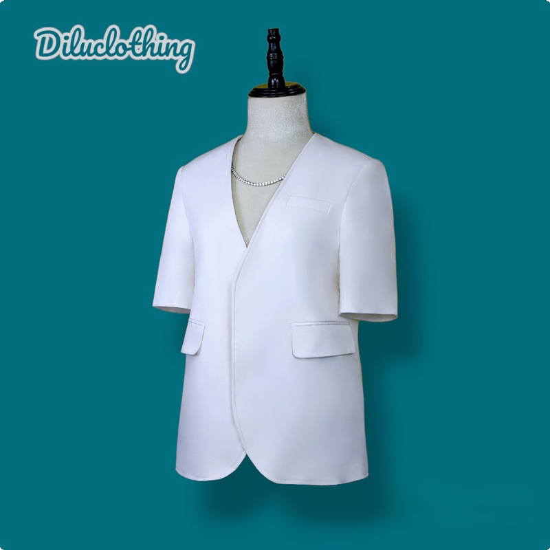 Áo blazer nữ [MAY THEO SỐ ĐO] - chất liệu cao cấp, 2 lớp-lót lụa, NGẮN TAY KHÔNG CỔ TRẮNG -Tiệm may Diluclothing