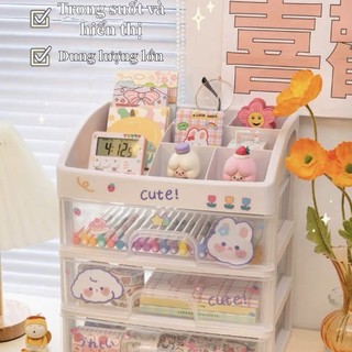 Kệ Đựng Mỹ Phẩm Nhựa 4 Tầng Để Bàn Tặng Kèm Sticker Khay Đựng Đồ Trang Điểm Nhiều Ngăn Chắc Chắn