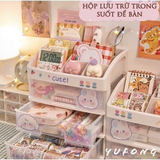 Kệ Đựng Mỹ Phẩm Nhựa 4 Tầng Để Bàn Tặng Kèm Sticker Khay Đựng Đồ Trang Điểm Nhiều Ngăn Chắc Chắn