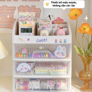 Kệ Đựng Mỹ Phẩm Nhựa 4 Tầng Để Bàn Tặng Kèm Sticker Khay Đựng Đồ Trang Điểm Nhiều Ngăn Chắc Chắn
