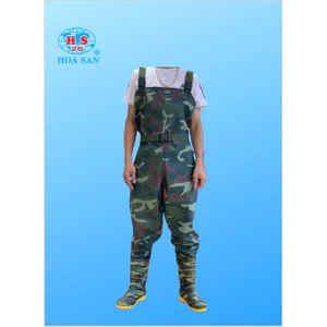 Ủng yếm lội nước Hoa San màu xanh size 38-43, ủng yếm liền quần đế cứng