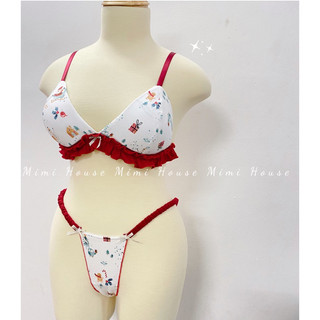 Set đồ lót, áo bra mút mỏng cotton pc tone đỏ - handmade by Mimihouse