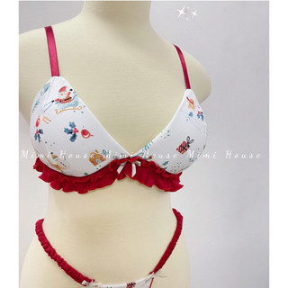 Set đồ lót, áo bra mút mỏng cotton pc tone đỏ - handmade by Mimihouse
