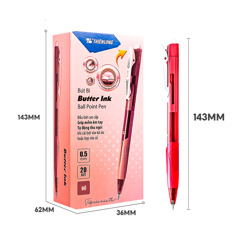 Product image Combo 5/10/20 Bút bi Thiên Long TL-095 ngòi 0.5mm - Bút viết bi mực xanh/đỏ/đen kiểu dáng hiện đại Màu sắc Đỏ