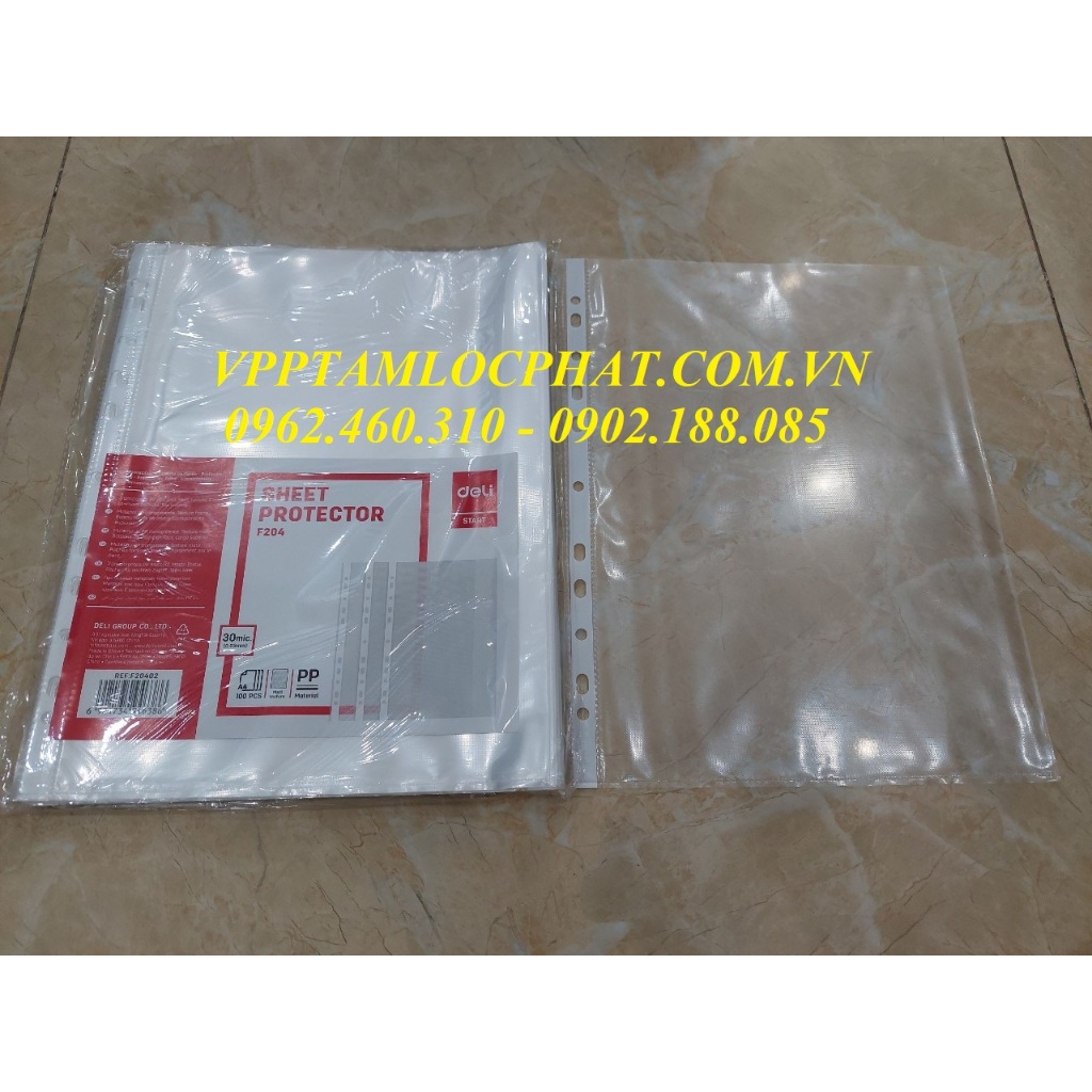 Tập 100 chiếc SƠ MI LỖ A4 Deli F20402 loại dày, Túi 11 lỗ, bìa lỗ ...
