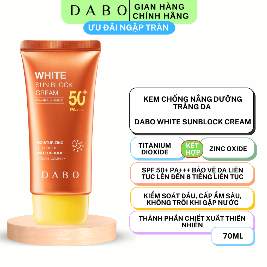 DABO Kem chống nắng dưỡng trắng da DABO White Sunblock Cream DABO 70ml ...