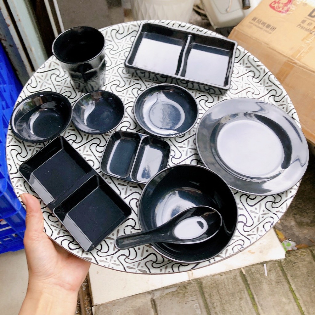 Chén - Bát - Tô - Dĩa Nhựa MÀU ĐEN Melamine Cao Cấp Fataco Việt Nam đủ size