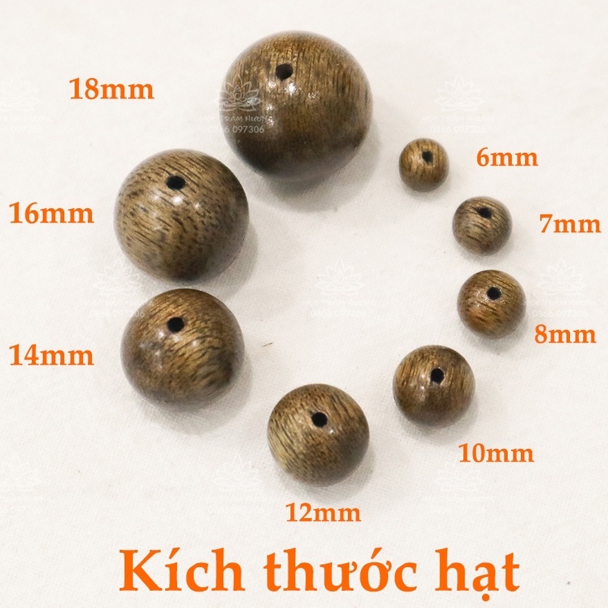 Hạt (Lẻ) Trầm Hương Tự Nhiên sánh chìm, Dùng Mix Vòng Tay Đủ Size Hạt 6li 7li 8li 10li 12li 14li-Trầm Hương Hội An.