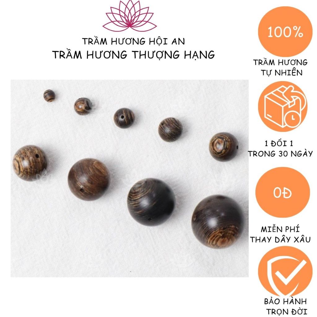 Hạt (Lẻ) Trầm Hương Tự Nhiên sánh chìm, Dùng Mix Vòng Tay Đủ Size Hạt 6li 7li 8li 10li 12li 14li-Trầm Hương Hội An.