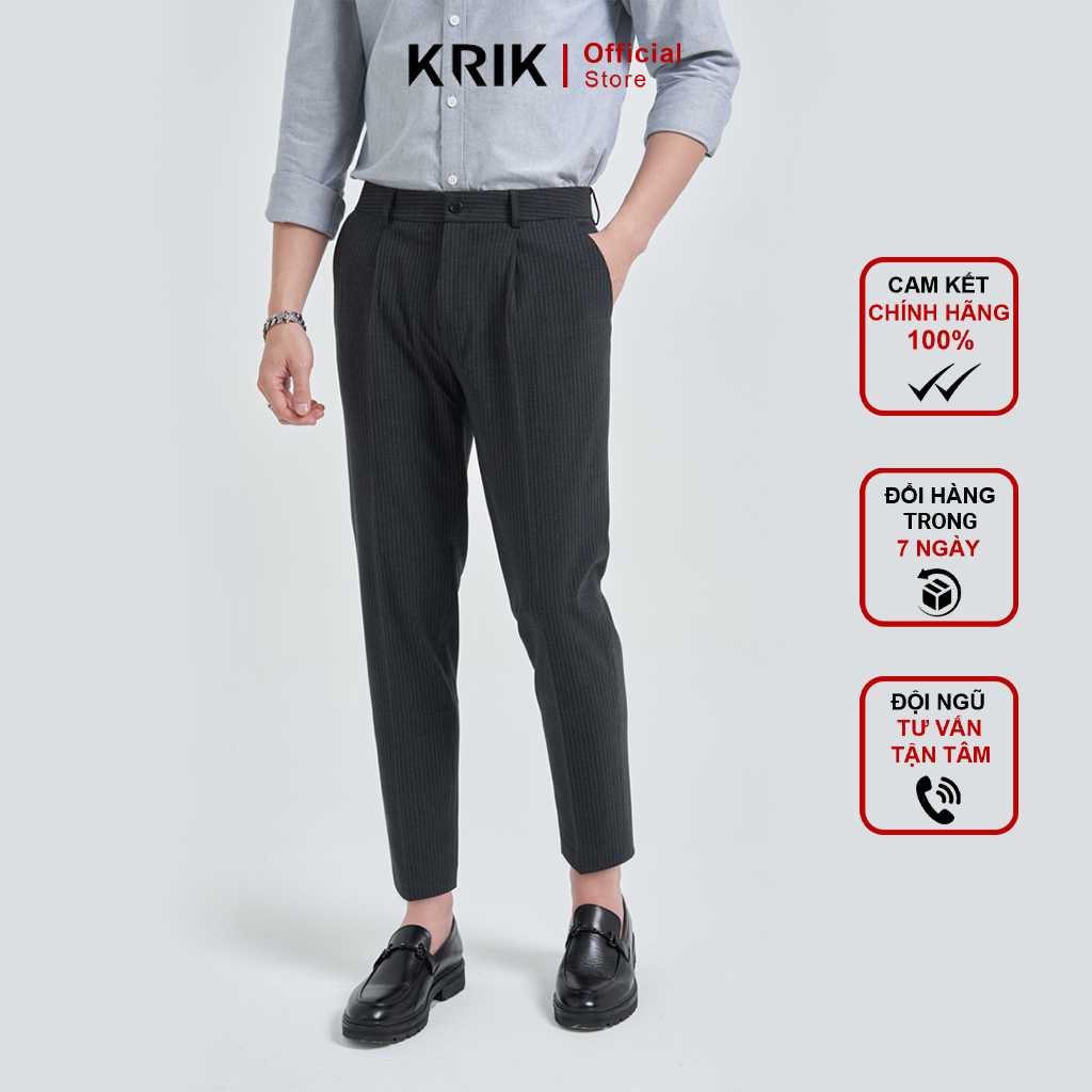 Quần tây Nam Local Brand KRIK Form Carrot Chất Liệu Poly Cao Cấp Họa Tiết Kẻ Sọc QA7027