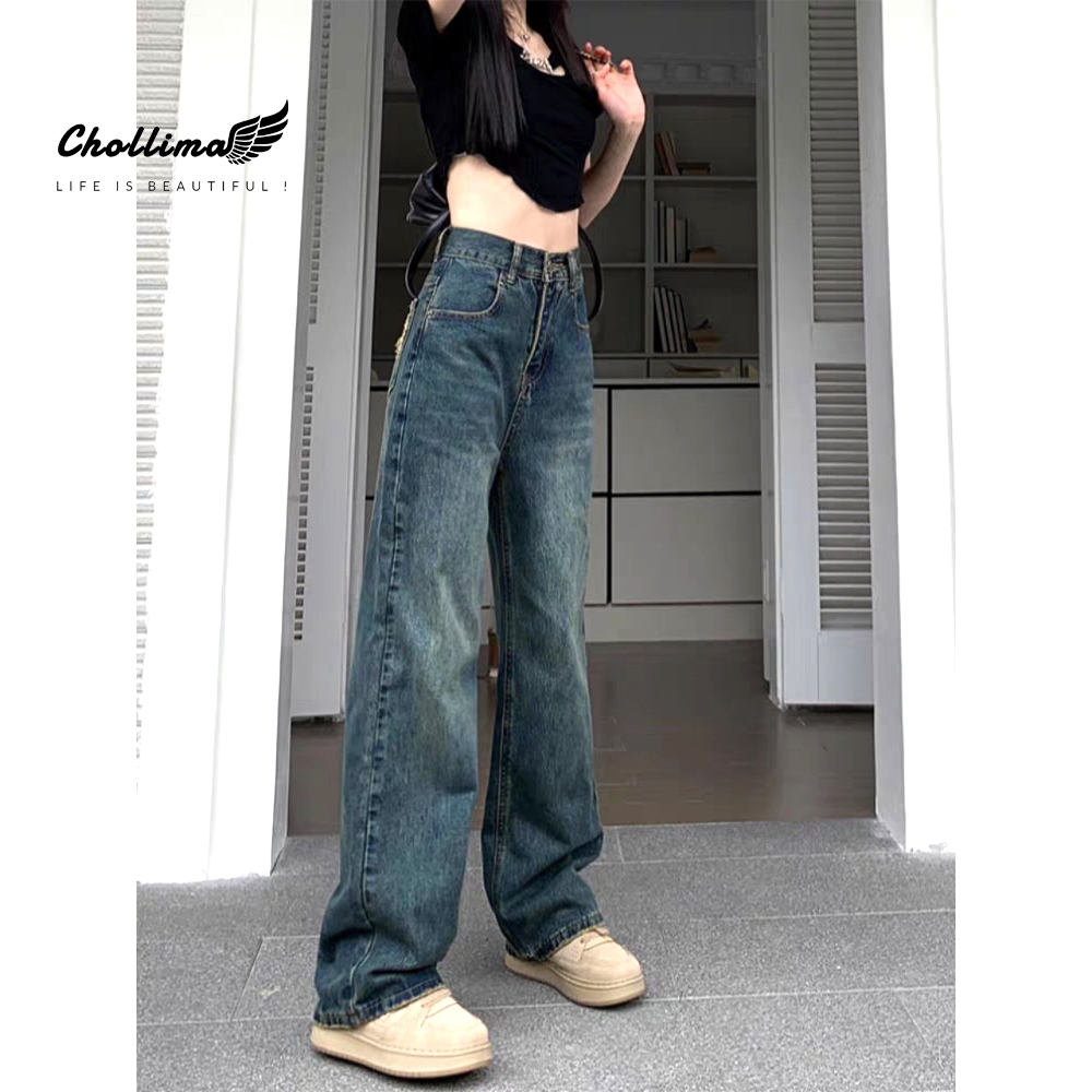 Ảnh Quần jeans nữ Chollima ống rộng SIMPLE JEAN màu xanh dơ rách túi sau QD259 ulzzang phong cách hàn 1