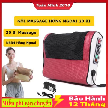 Gối massage cổ vai gáy, gối massage hồng ngoại 20 bi cao cấp hỗ trợ mát xa toàn thân