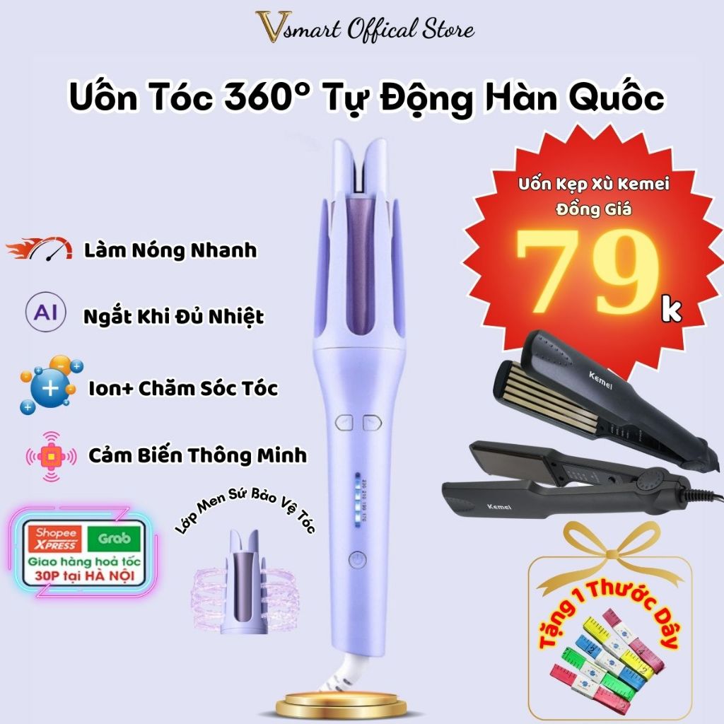 Máy uốn tóc xoăn tự động Hàn Quốc trục 32mm, máy uốn tạo kiểu ion 4 chế độ nhiệt bảo vệ tóc khỏi hư tổn
