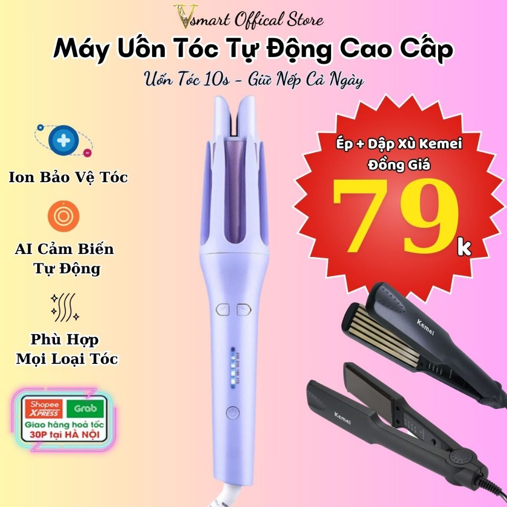 Máy Uốn Tóc Xoăn Tự Động Ion Âm, Máy Làm Tóc Xoăn Sóng Lơi 3 Phút Tạo Kiểu Dễ Dùng, Lõi Gốm Sứ Không Làm Tổn Thương Tóc