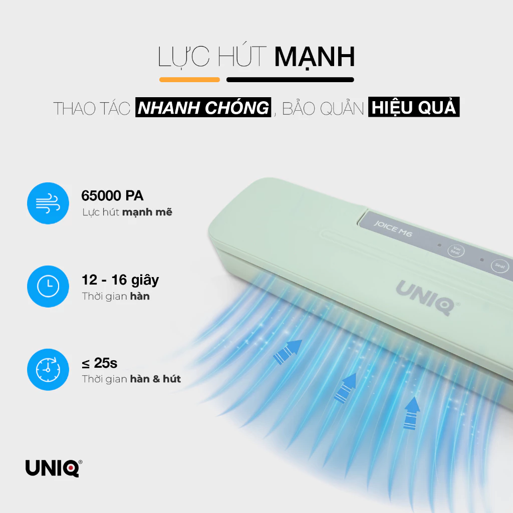 Máy hút chân không UNIQ Joice M6 65000 Pa máy ép chân không thực phẩm mini gia đình cầm tay hàn miệng túi tự động