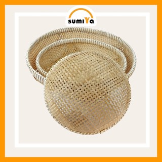 Rổ cật tre viền mây cao cấp hình tròn, nguyên liệu tự nhiên thân thiện với môi trường,dùng trang trí
