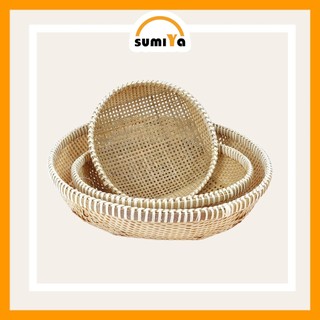 Rổ cật tre viền mây cao cấp hình tròn, nguyên liệu tự nhiên thân thiện với môi trường,dùng trang trí