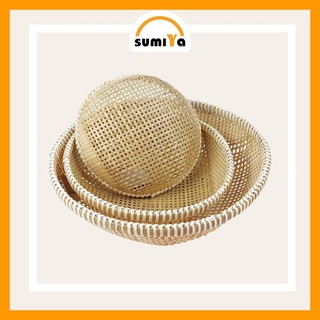 Rổ cật tre viền mây cao cấp hình tròn, nguyên liệu tự nhiên thân thiện với môi trường,dùng trang trí