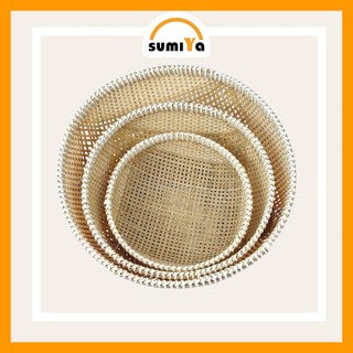 Rổ cật tre viền mây cao cấp hình tròn, nguyên liệu tự nhiên thân thiện với môi trường,dùng trang trí