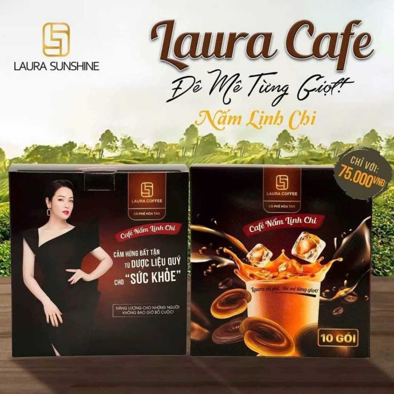 (Kèm Quà ) Combo 10 Hộp Laura Cafe Nhật Kim Anh 2 Vị Nấm Linh Chi  và Đông Trùng Hạ Thảo Hộp 10 gói