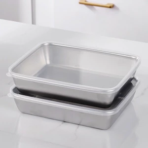 Hộp đựng thực phẩm inox 304 cỡ lớn 25x20 có nắp đậy, khay đựng thức ăn không rỉ tiện lợi