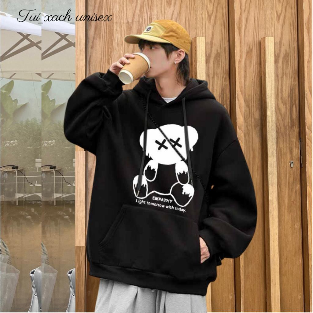 Áo hoodie dài tay phong cách Hàn Quốc nam nữ form rộng in phản quang gấu empathy mới nhất - unisex L1