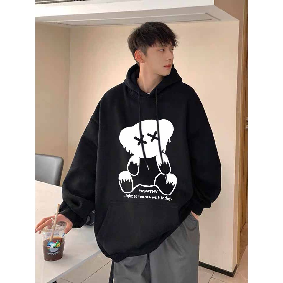 Áo hoodie dài tay phong cách Hàn Quốc nam nữ form rộng in phản quang gấu empathy mới nhất - unisex L1