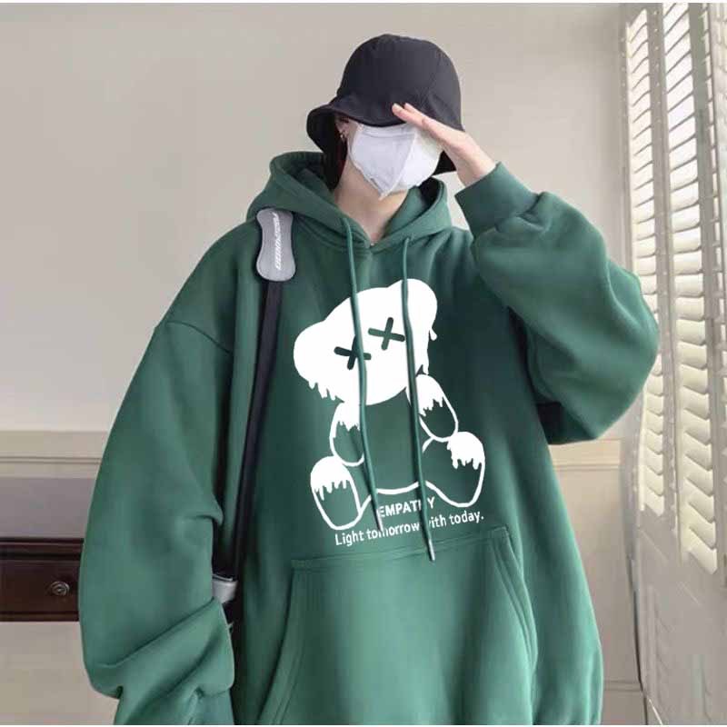 Áo hoodie dài tay phong cách Hàn Quốc nam nữ form rộng in phản quang gấu empathy mới nhất - unisex L1