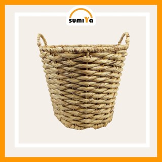Giỏ lục bình tròn đan rối có quai Sumiya dùng để quần áo, sách báo, đồ dùng, decor, trang trí, sản phẩm tự nhiên